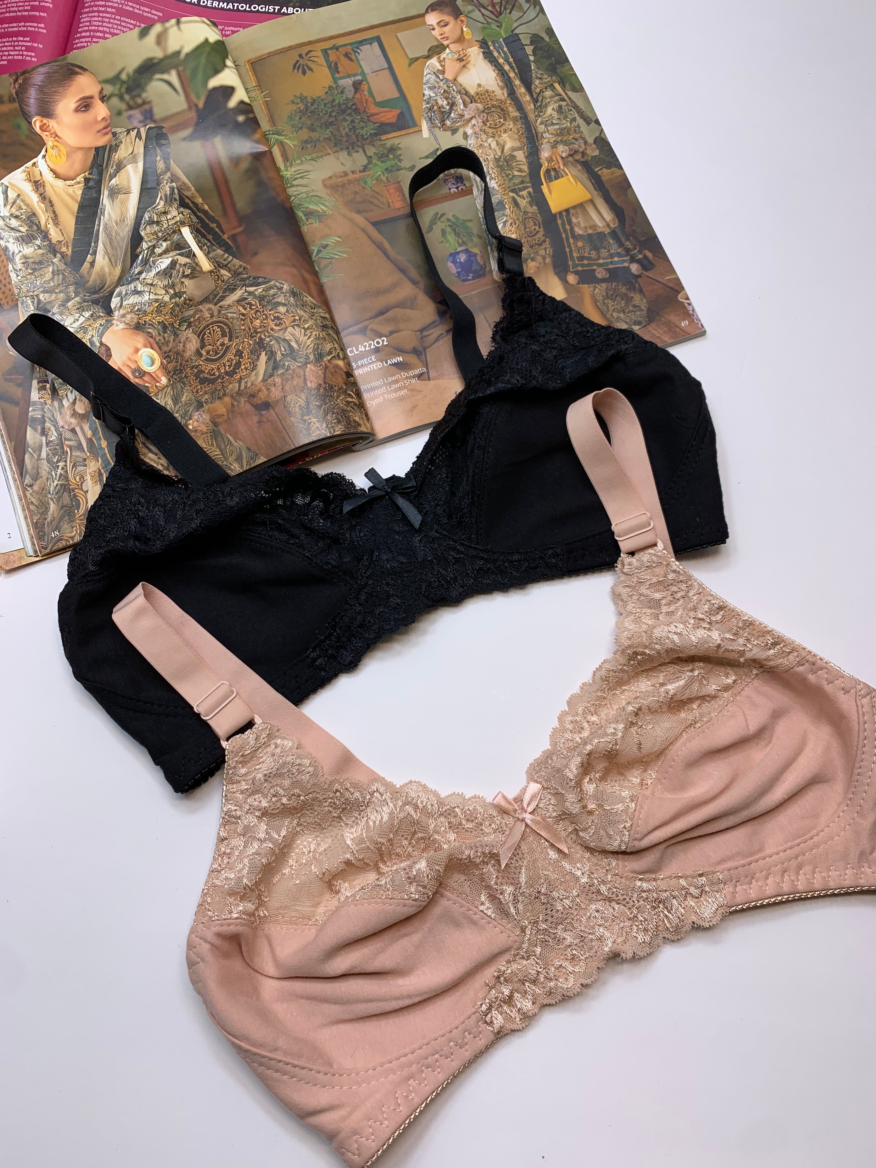(32-42)C  Soft Cotton Half Cup Lace Daily Wear Bra (003)