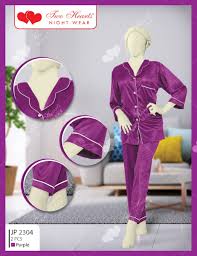 2 Piece Collar Neck Silk Lounge Wear 2304