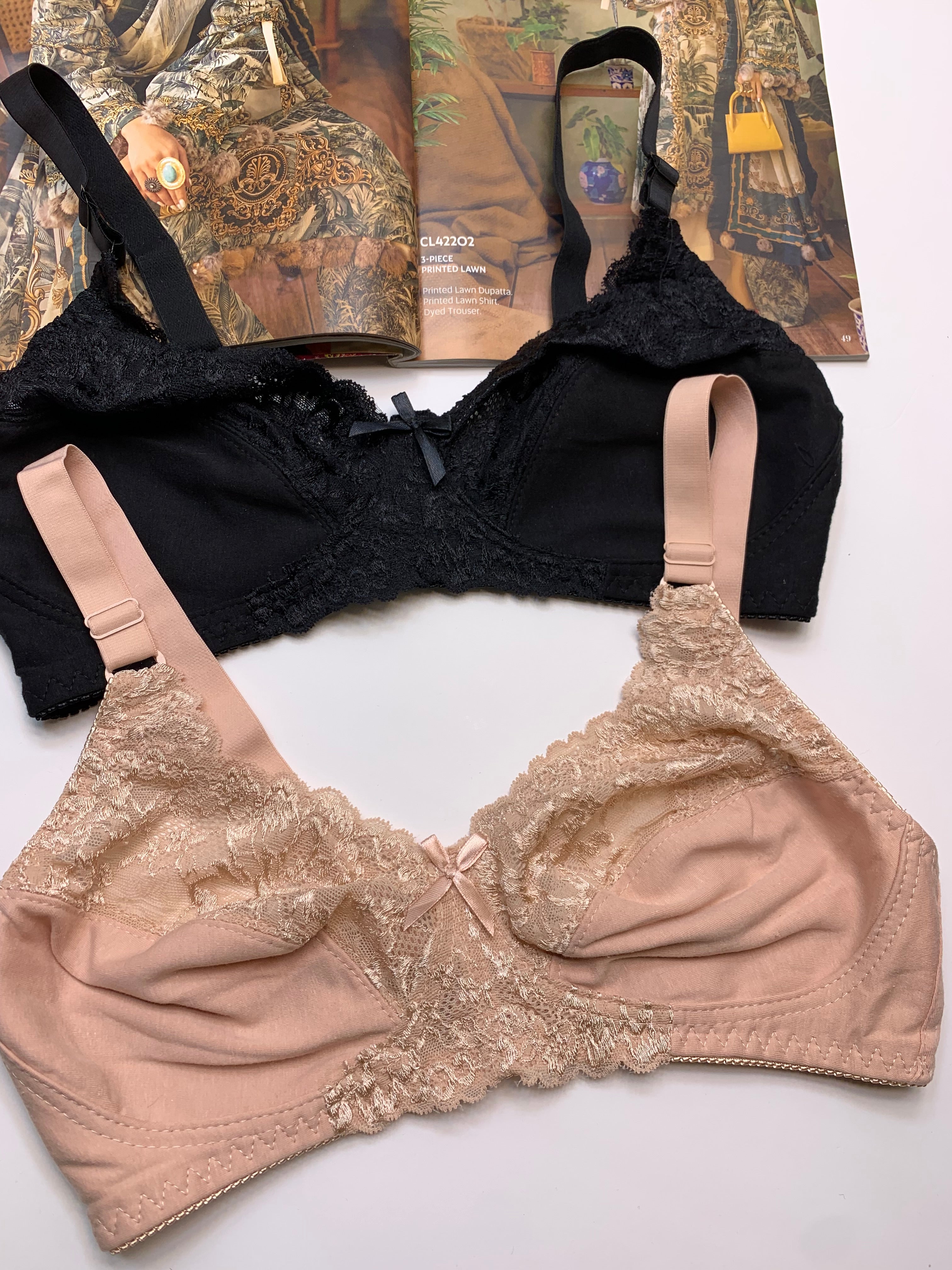 (32-42)C  Soft Cotton Half Cup Lace Daily Wear Bra (003)