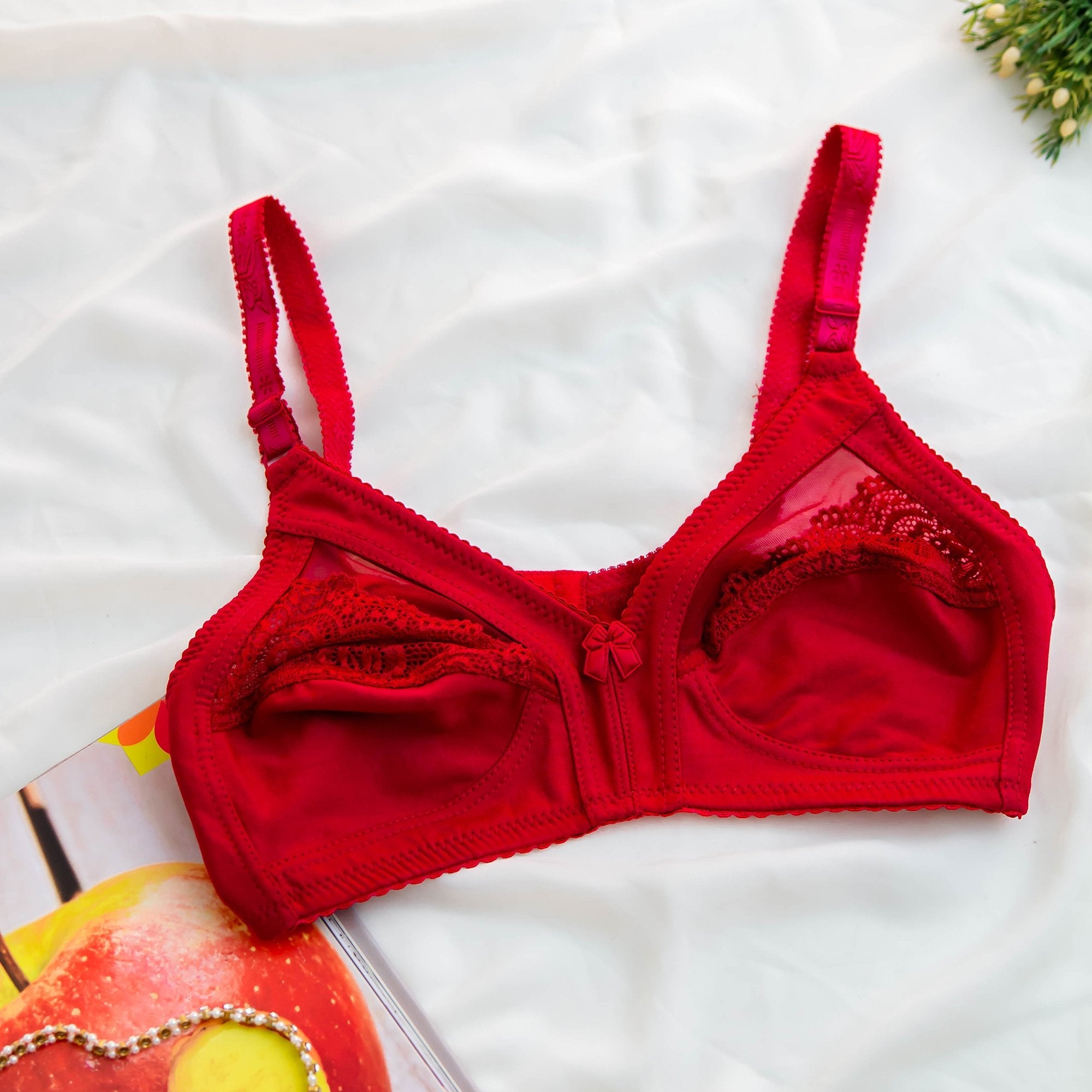 (32-42)C Cotton Spandex Half Cup Lace Daily-Wear Bra (024)