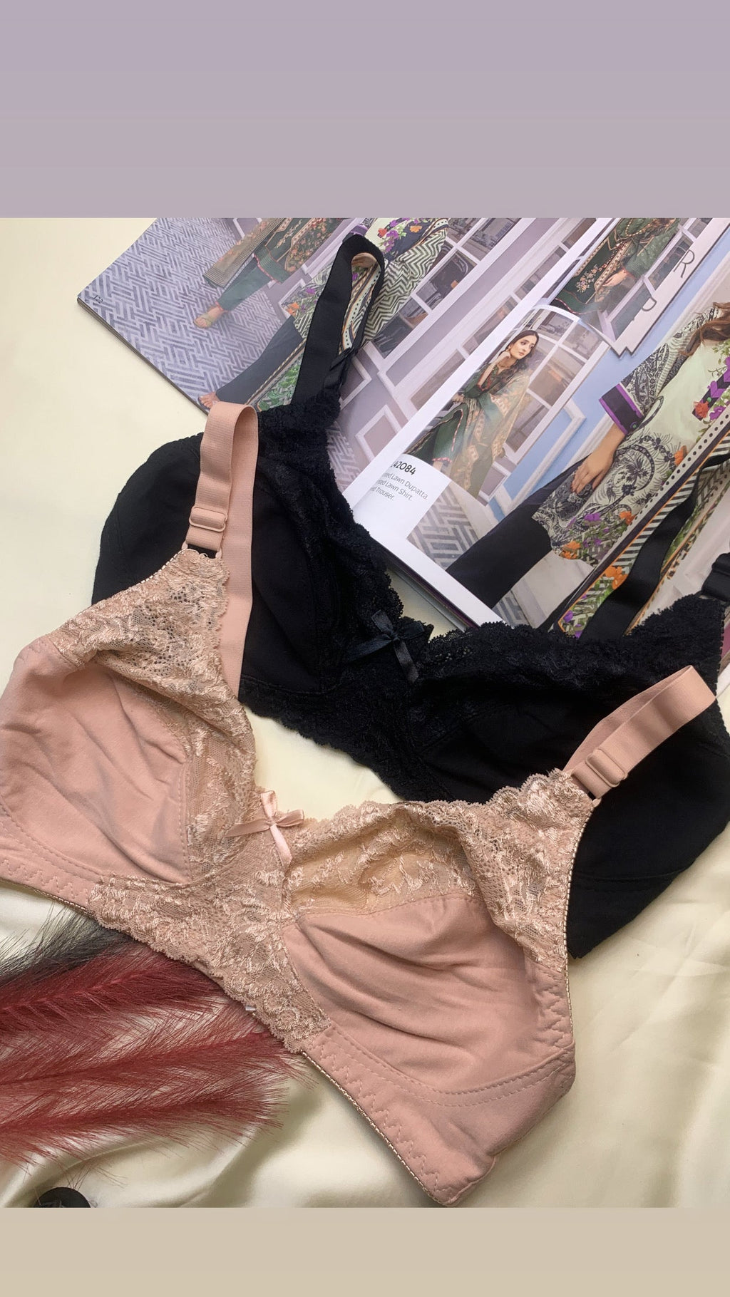 (32-42)C  Soft Cotton Half Cup Lace Daily Wear Bra (003)