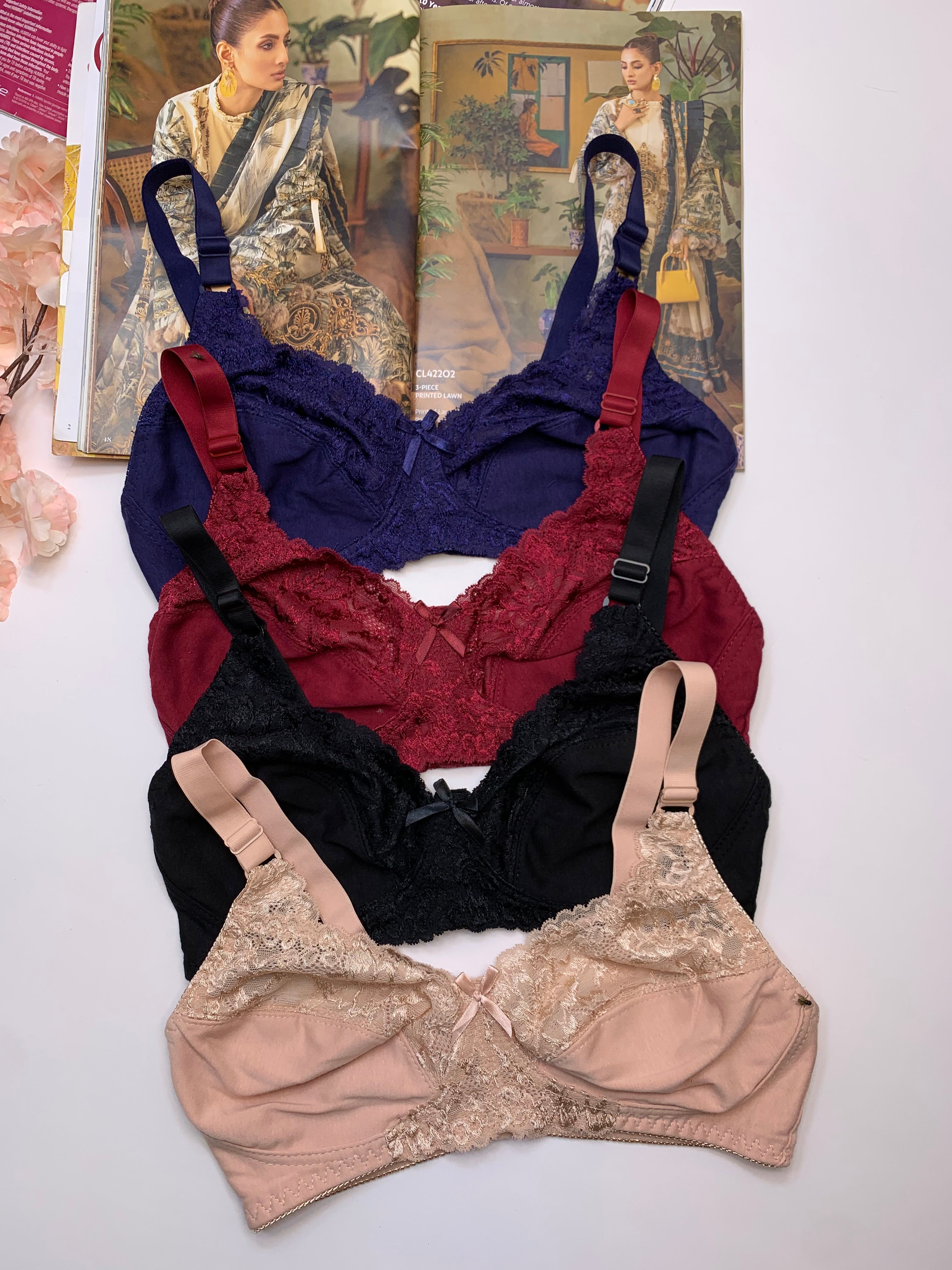 (32-42)C  Soft Cotton Half Cup Lace Daily Wear Bra (003)
