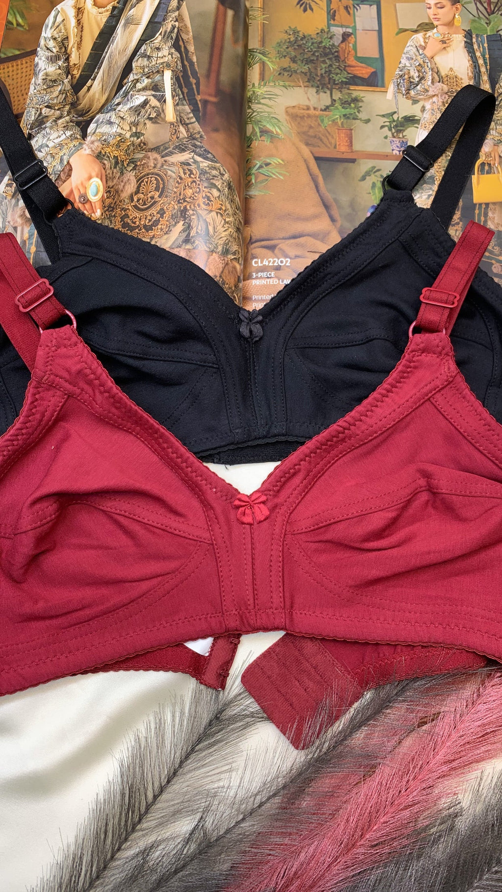 (32-42) B/C   Soft Cotton Stuff Solid Colour Daily Wear Bra (010)