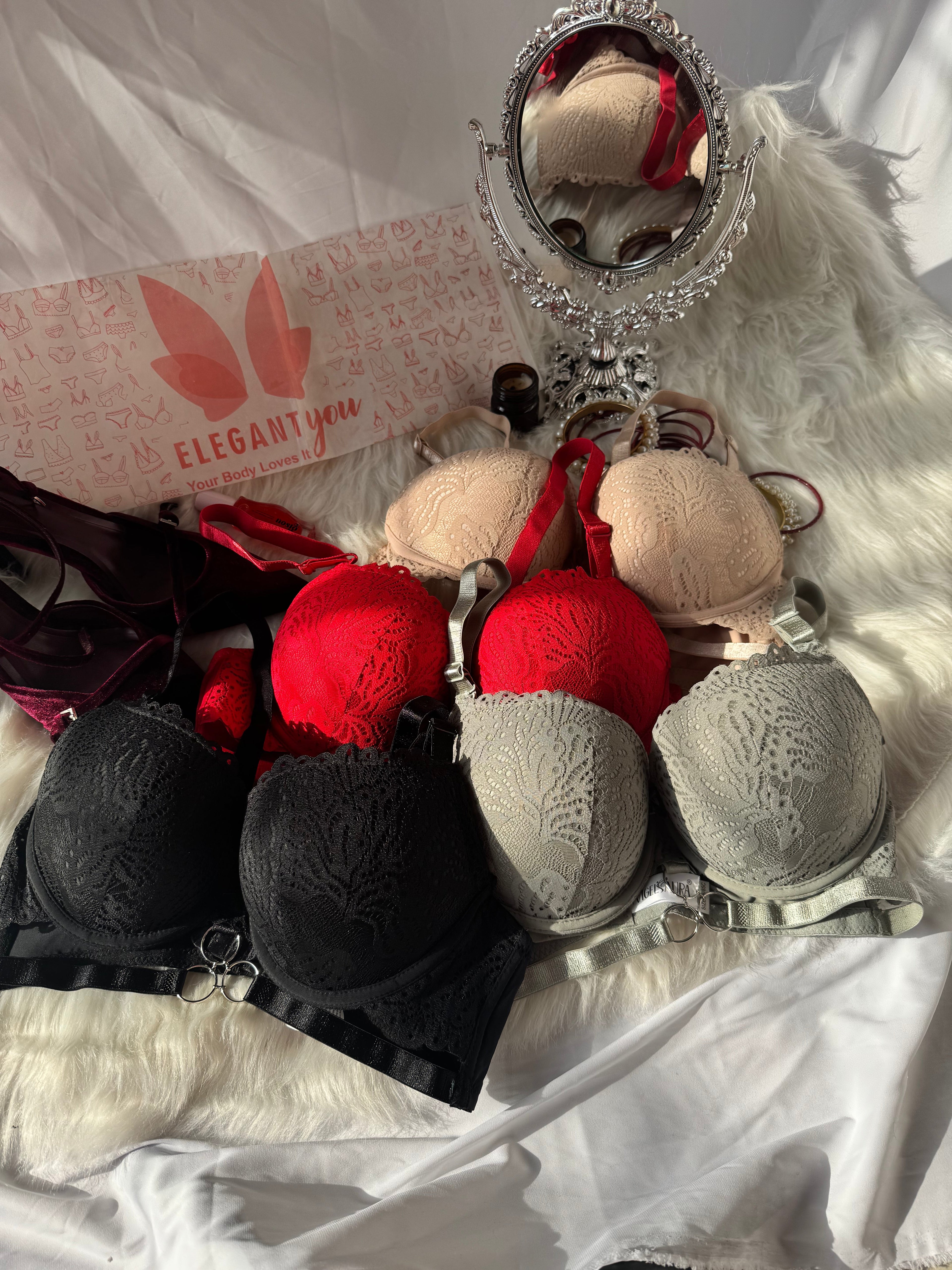 (34-40)C Cup Elegant Lacy Double Padded Bra & Panty Set