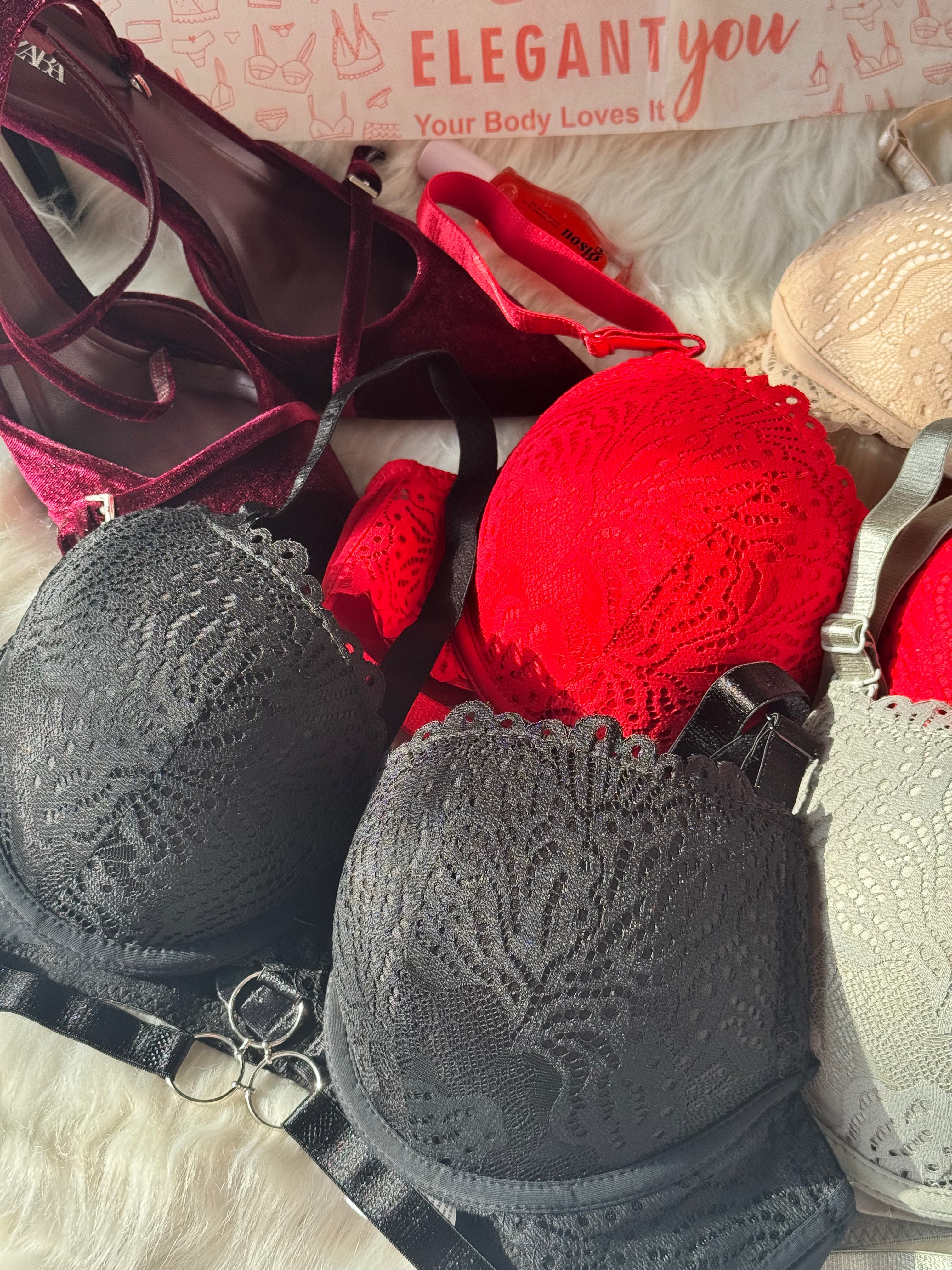 (34-40)C Cup Elegant Lacy Double Padded Bra & Panty Set