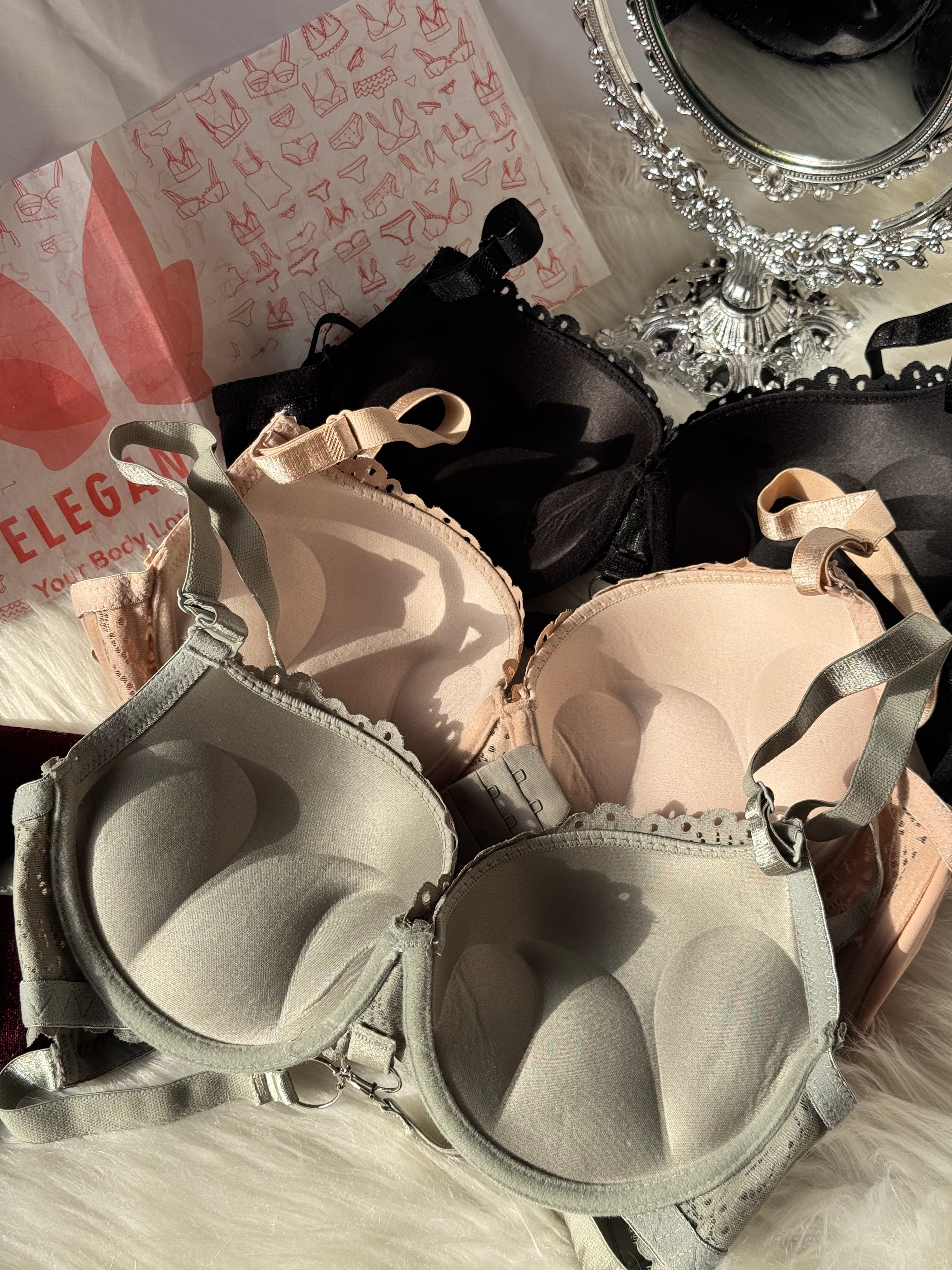 (34-40)C Cup Elegant Lacy Double Padded Bra & Panty Set