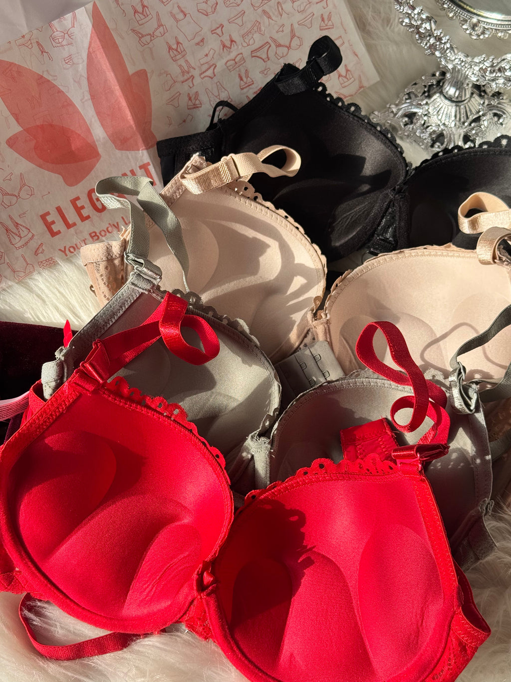 (34-40)C Cup Elegant Lacy Double Padded Bra & Panty Set
