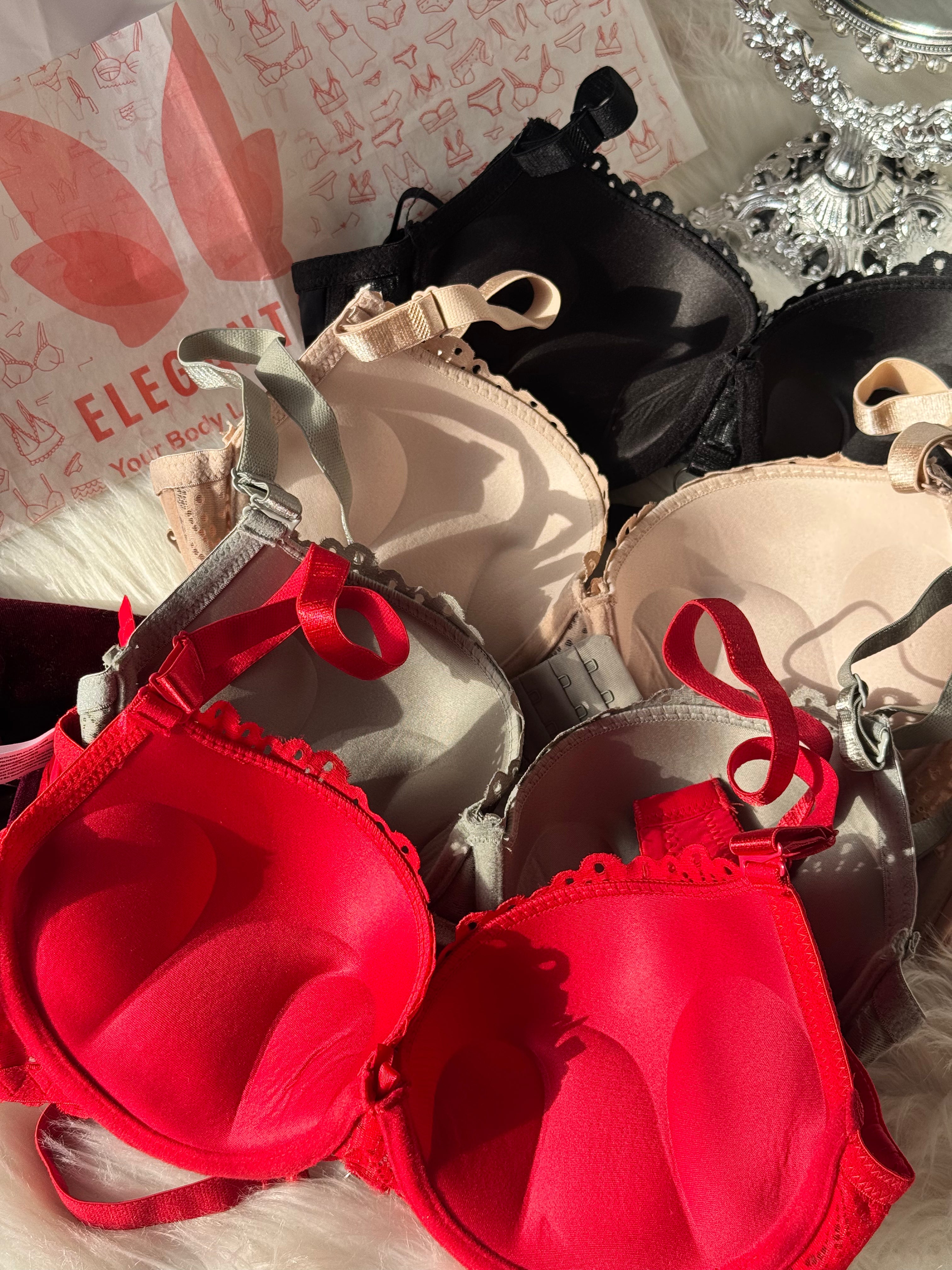 (34-40)C Cup Elegant Lacy Double Padded Bra & Panty Set