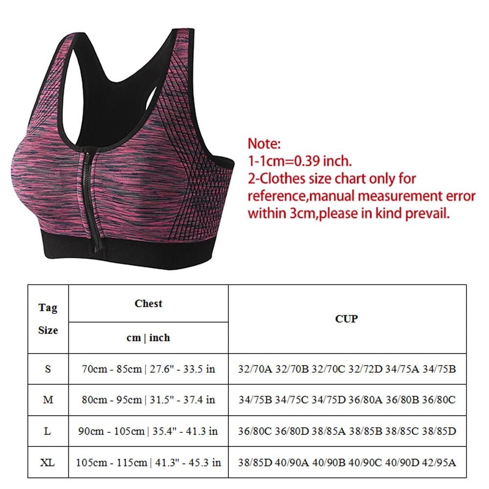 (32-38)Wide Straps Front Zipper Sports Bra (067)