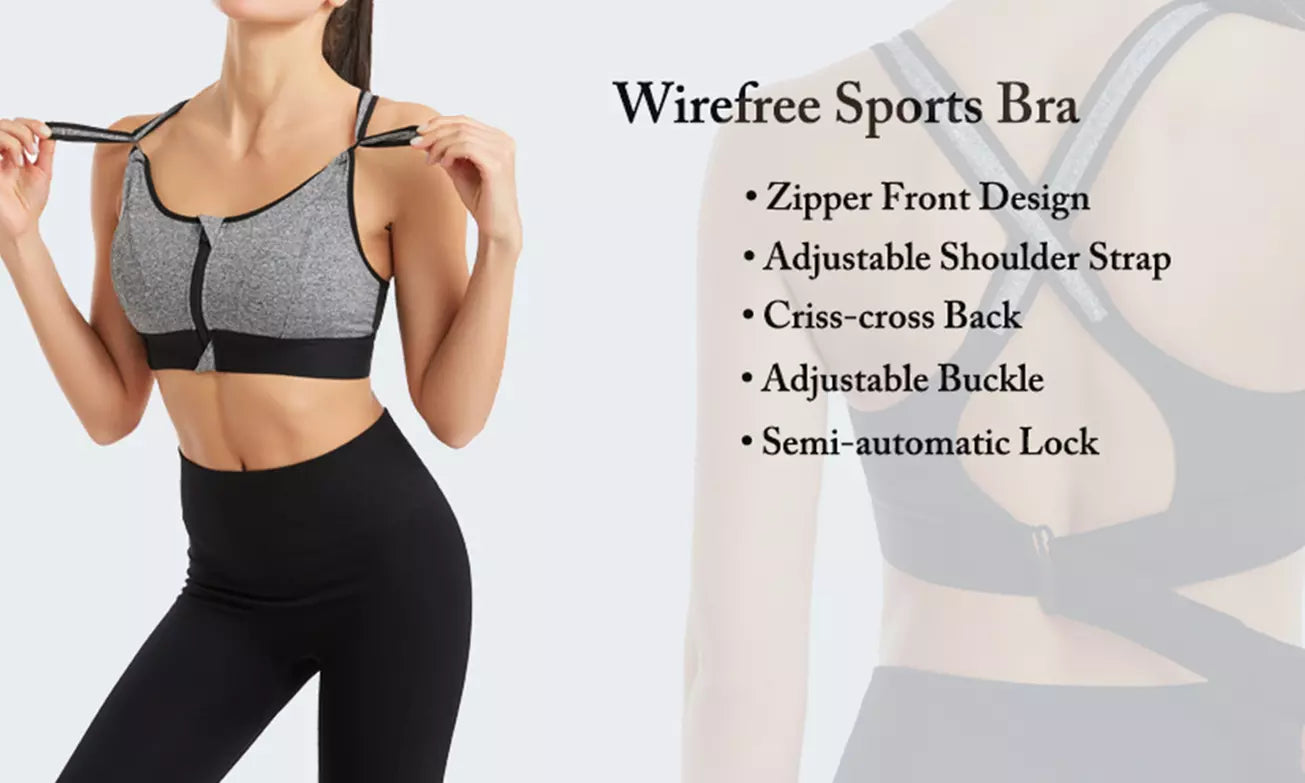 (40-46)High Impact, A Grade Ultimate Comfort Sports Bra Zipper(068)