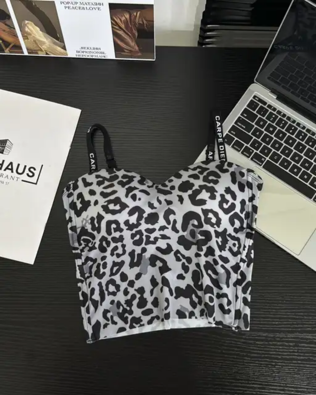 (34-40) Seamless Chittah Print Soft Pad Tank Top(035)