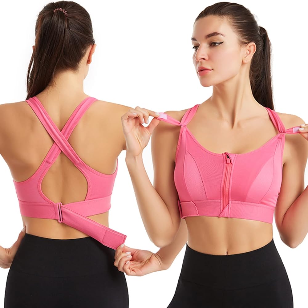 (40-46)High Impact, A Grade Ultimate Comfort Sports Bra Zipper(068)