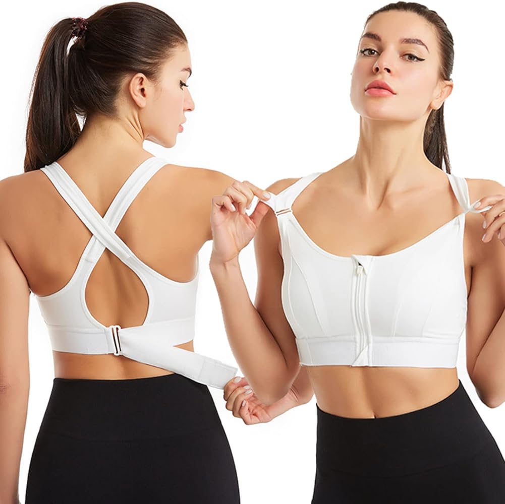 (40-46)High Impact, A Grade Ultimate Comfort Sports Bra Zipper(068)