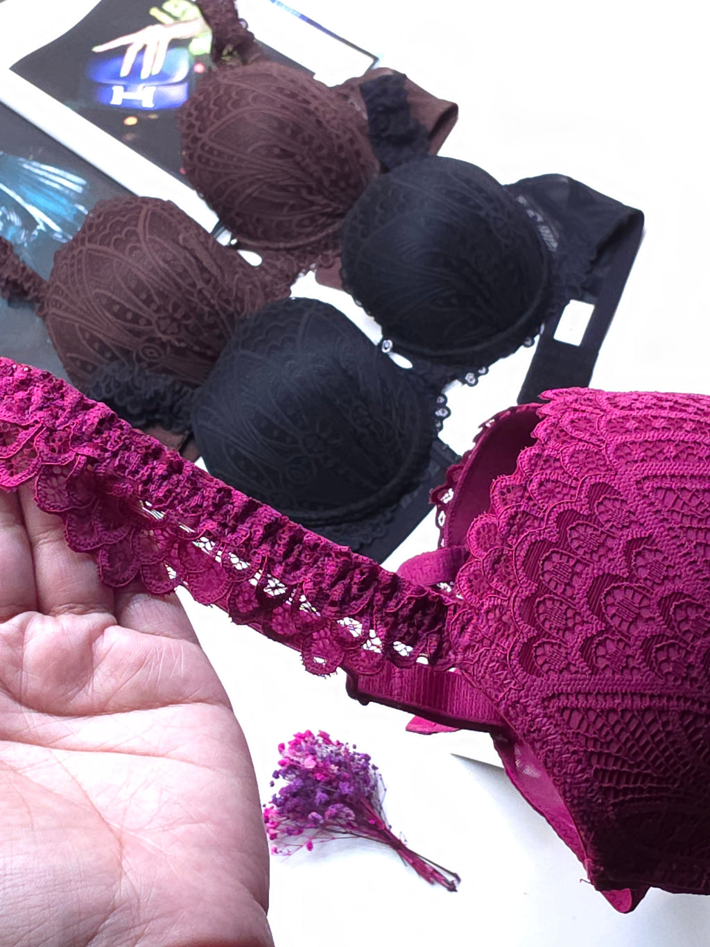 (36-42)D Cup Size Light Padded Wired Flower Pattern Bra (165)