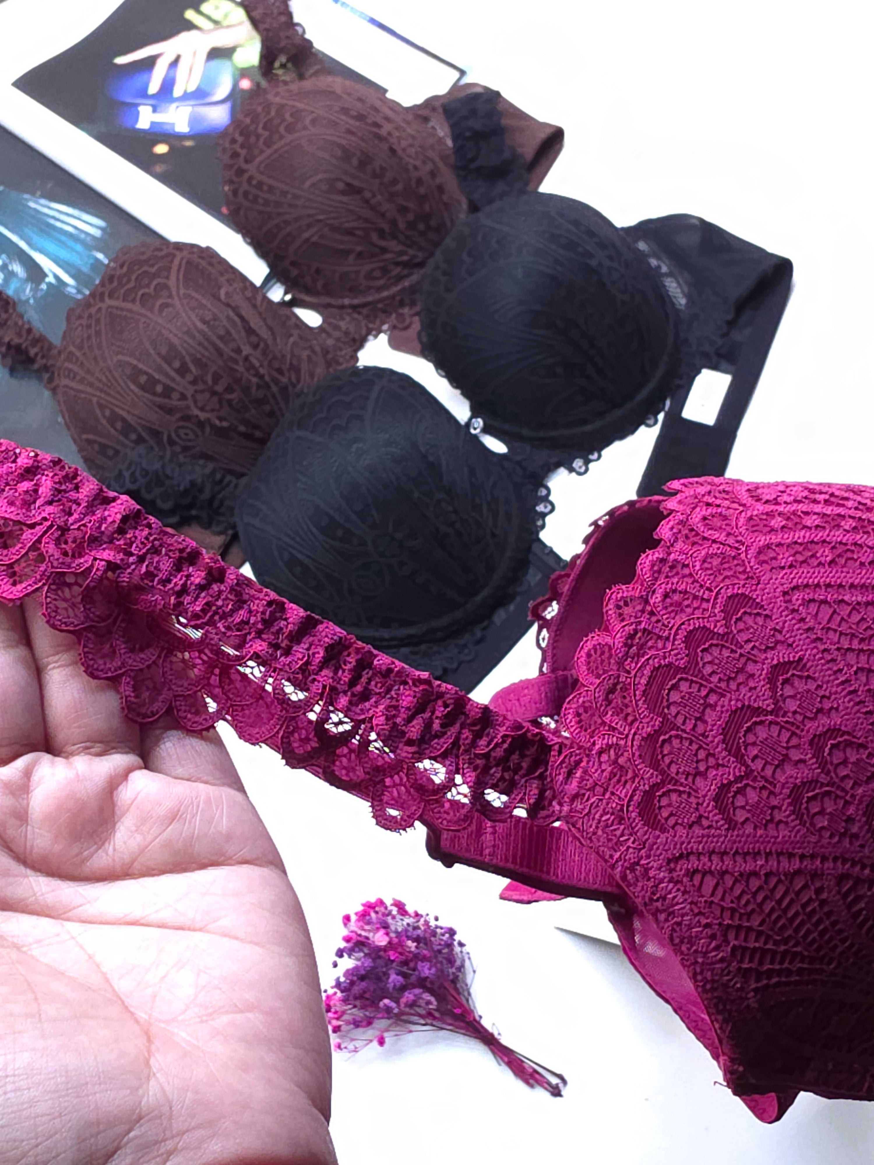 (36-42)D Cup Size Light Padded Wired Flower Pattern Bra (165)
