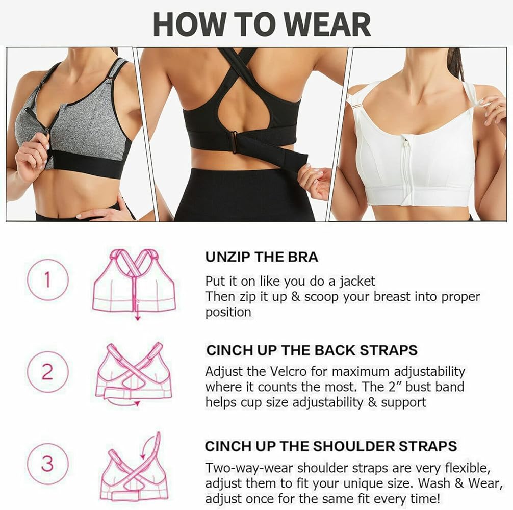 (40-46)High Impact, A Grade Ultimate Comfort Sports Bra Zipper(068)