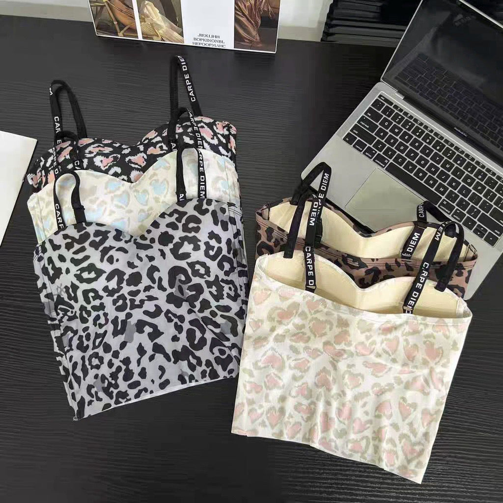 (34-40) Seamless Chittah Print Soft Pad Tank Top(035)