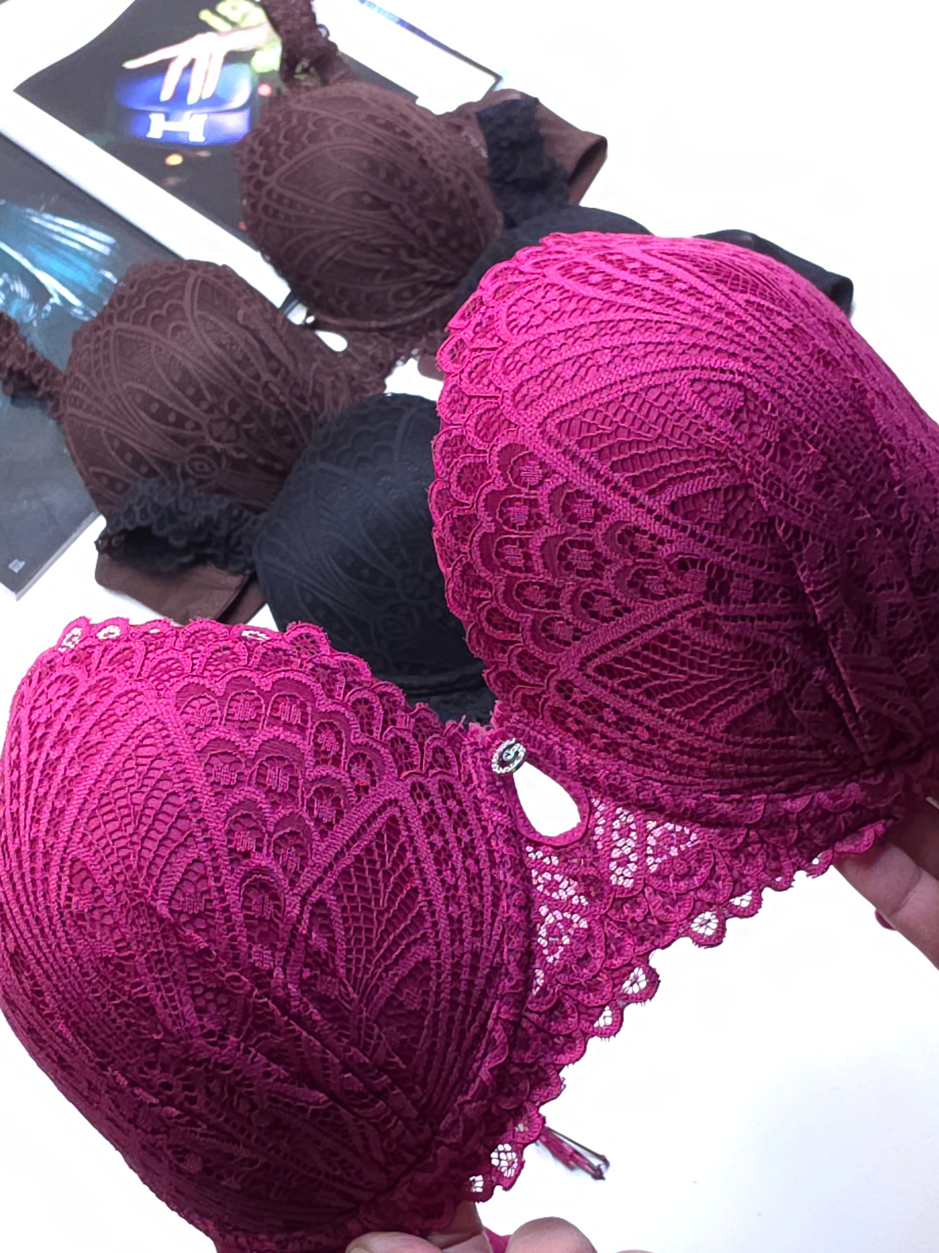 (36-42)D Cup Size Light Padded Wired Flower Pattern Bra (165)