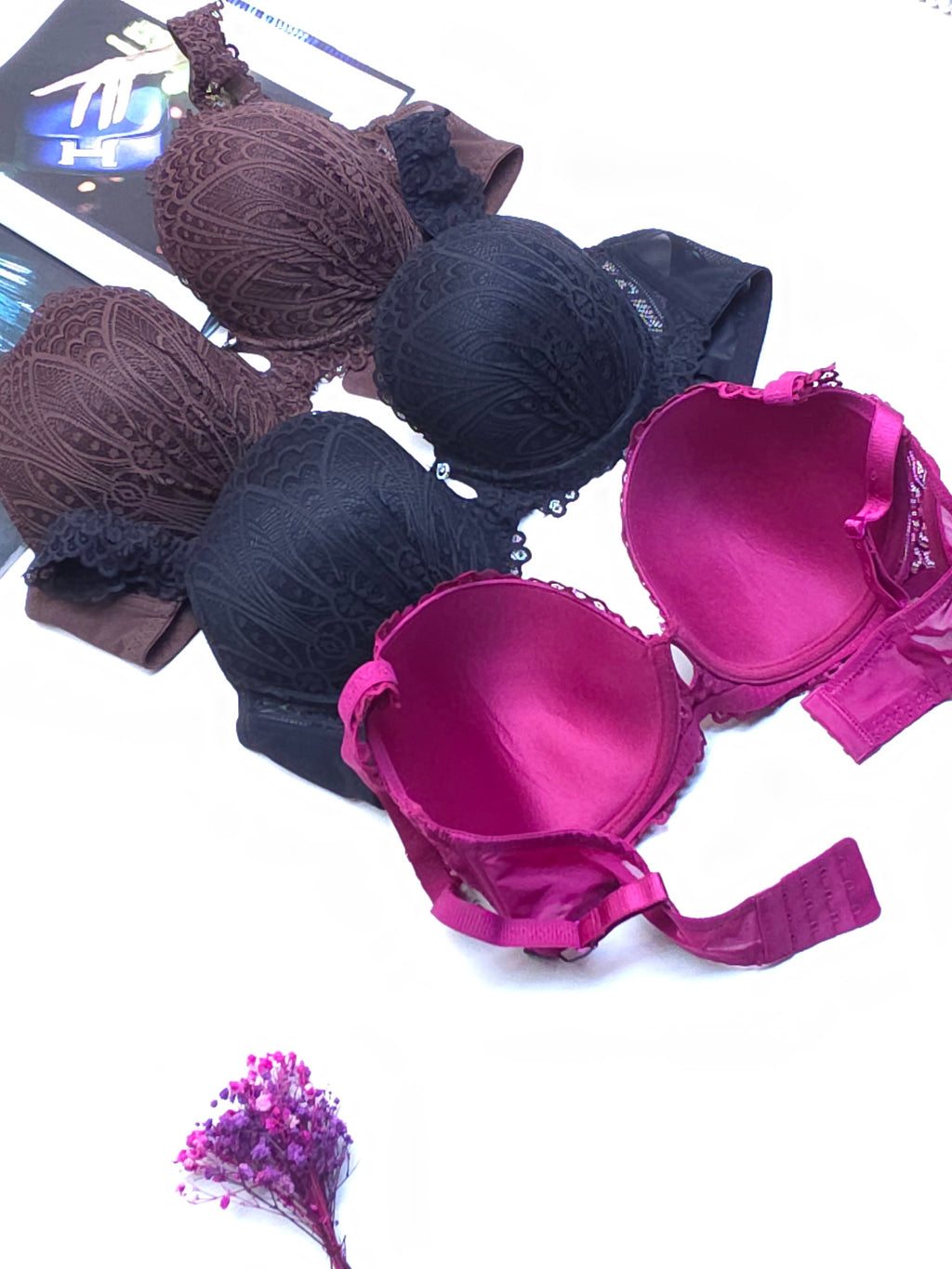 (36-42)D Cup Size Light Padded Wired Flower Pattern Bra (165)