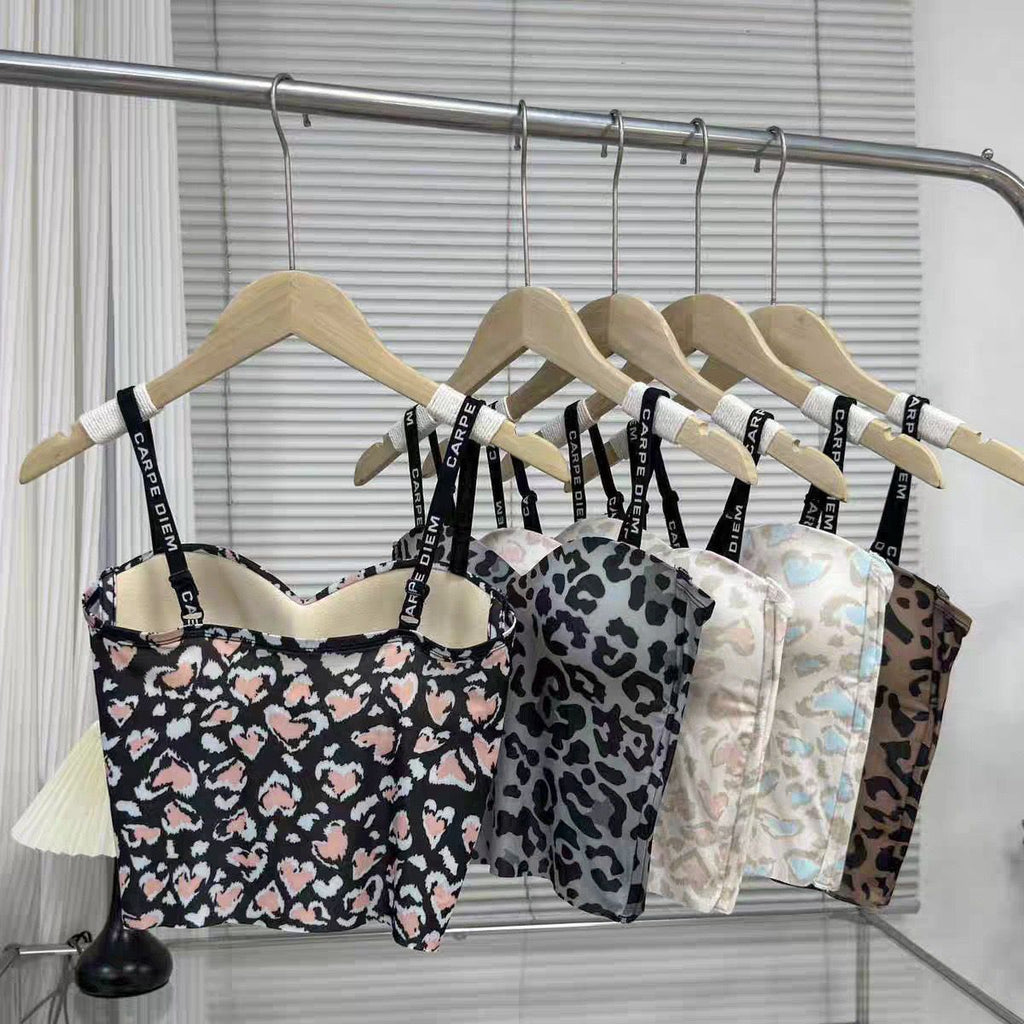 (34-40) Seamless Chittah Print Soft Pad Tank Top(035)